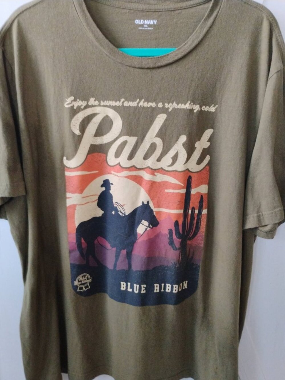 Old Navy Men's Pabst Cowboy Olive Graphic Tee Shirt- 2XL